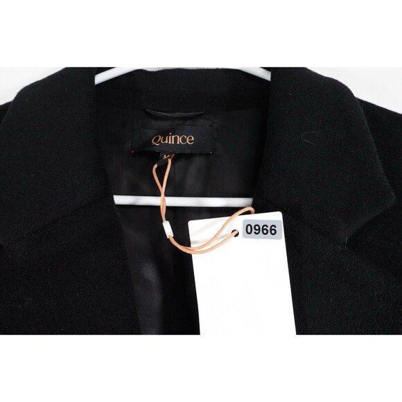 Quince Black Italian Classic Single Breasted Wool Coat Size Medium long warm - Picture 4 of 9
